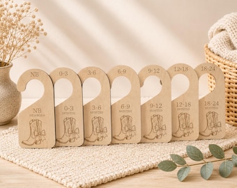 Wooden Baby Closet Dividers, Engraved Cowgirl Boot Nursery Organizer, Newborn to 24 Months
