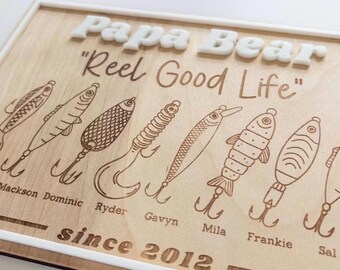 Personalized Papa/ grandfatherFishing Sign | Custom Grandpa Gift | Fishing Lure Name Sign | Father’s Day Gift |rustic wood