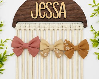 Handmade wooden bow holder with name - personalized hair bow organizer