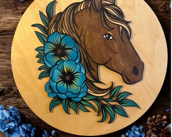3D Wooden Horse Sign | Custom Color Layered Horse Wall Art | Rustic Barn Decor