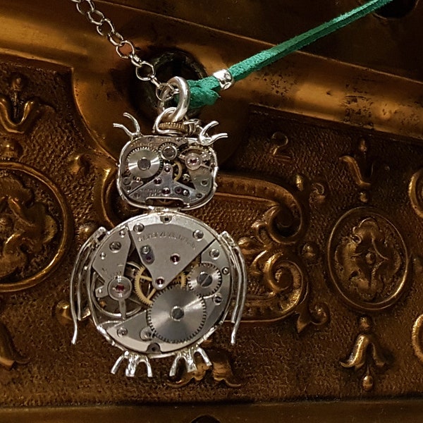 StarBot02 - pendentif hibou Steampunk avec chaîne en argent réglable collier