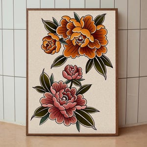 Traditional Tattoo Style Peony Illustration
