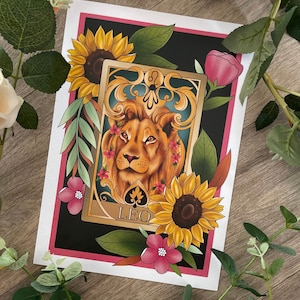 Löwe Tattoo Style Sternzeichen Tarot Karte. Sternzeichen Illustration