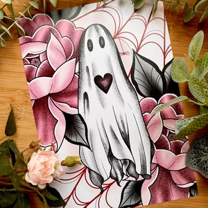 Spooky Ghost Tattoo Style Illustration Cute Halloween Artwork