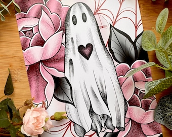 Spooky Ghost Tattoo Style Illustration Cute Halloween Artwork