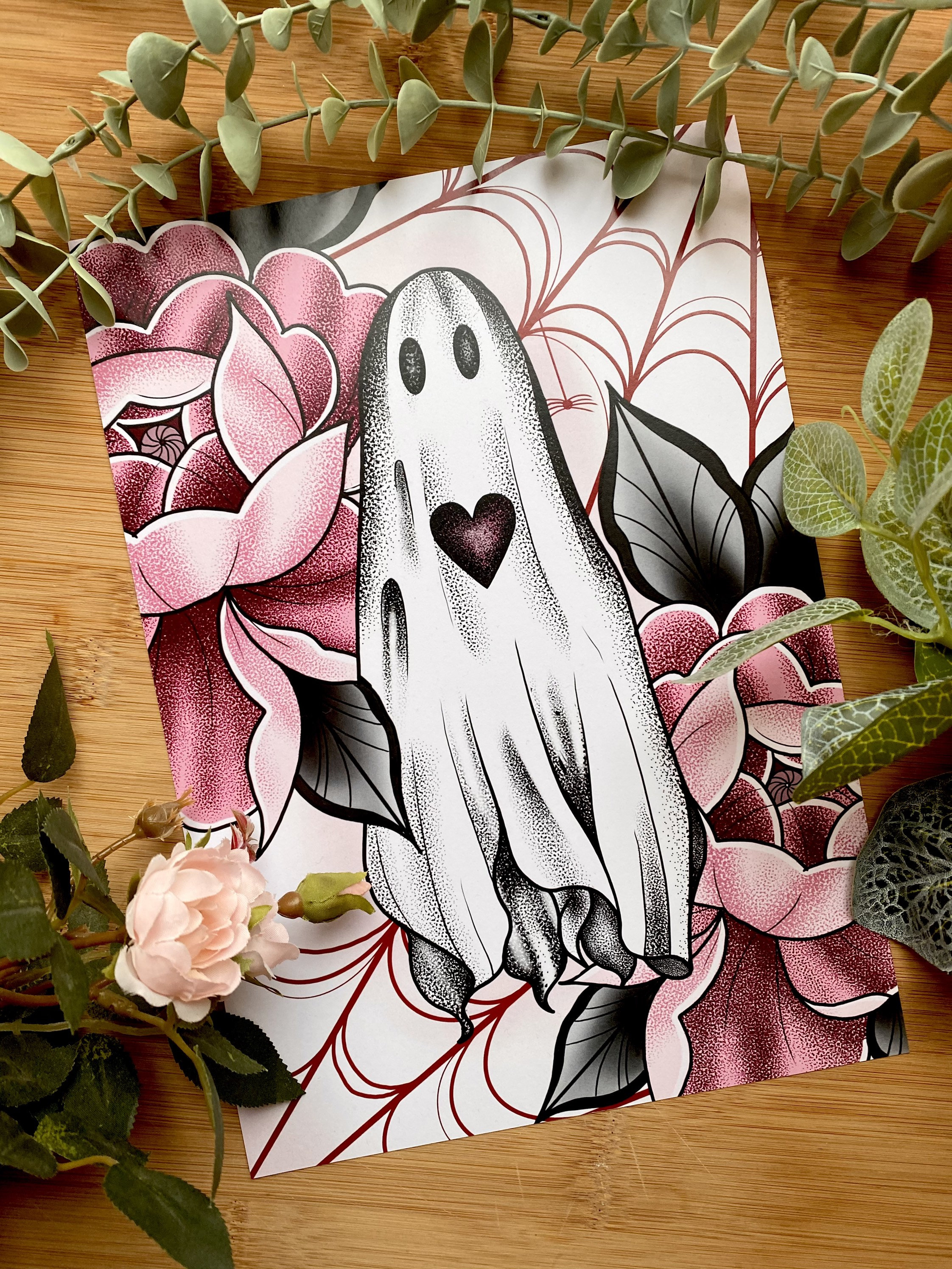 Halloween Ghost Tattoo 2022 Spooky Ghost Tattoo Style Illustration Cute Halloween Artwork Etsy India