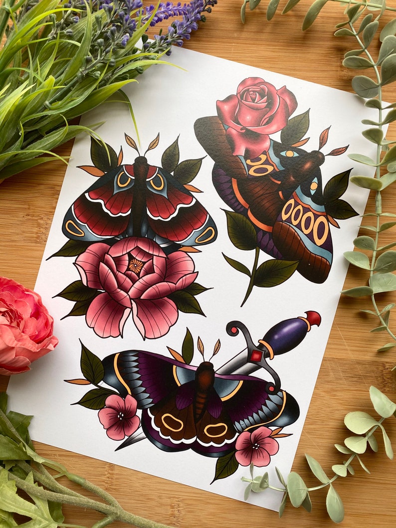 Moths Tattoo Flash Sheet Moth/ Butterfly Tattoo Designs Etsy UK