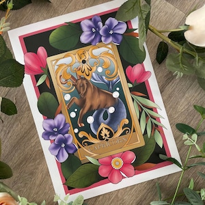Carte de tarot du zodiaque de style tatouage Capricorne. Illustration du signe astrologique
