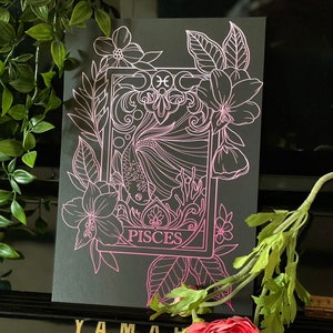 Tattoo Print Style Pisces Sternzeichen-Tarot-Karte. Sternzeichen Tattoo Illustration