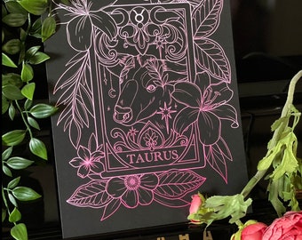 Tattoo Print Style Taurus Zodiac Tarot Card. Star Sign Tattoo Illustration