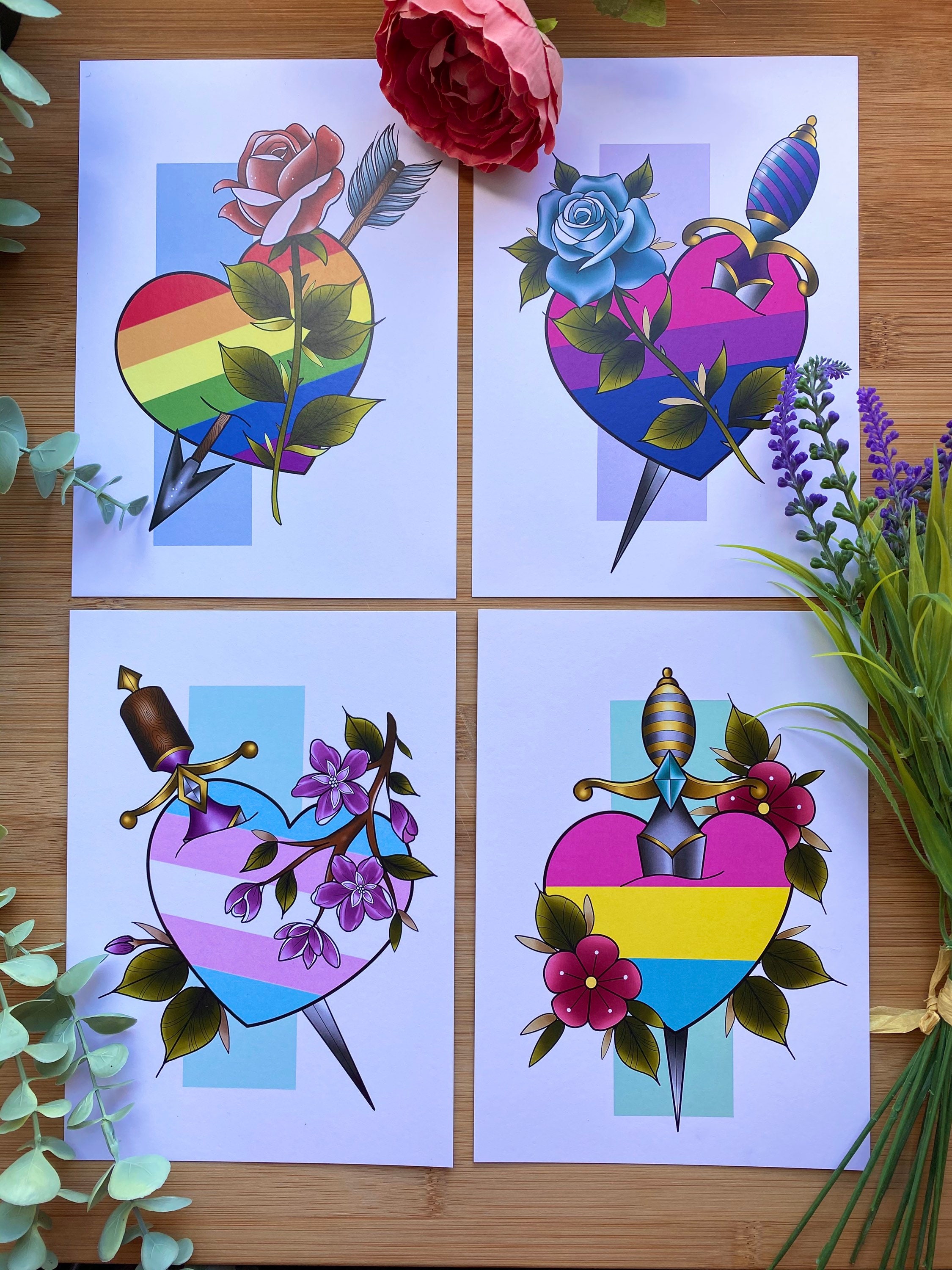 LGBT Tattoo Style Prints. Gay Lesbian Bisexual Transgender - Etsy