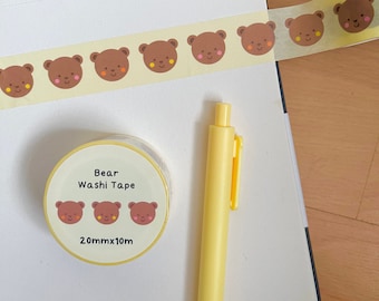 Adorable Bear Washi Tape | 20mm x 10m | Perfect for Scrapbooking & Journaling | Fun Stationery Design