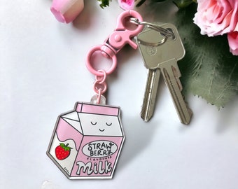 Strawberry Milk Carton | Acrylic Keychain | Kawaii