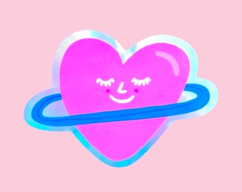 Heart Planet holographic sticker