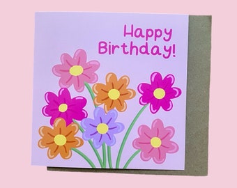 Flowers Happy Birthday Card | Blank Inside | Envelope Included | Greetings Card