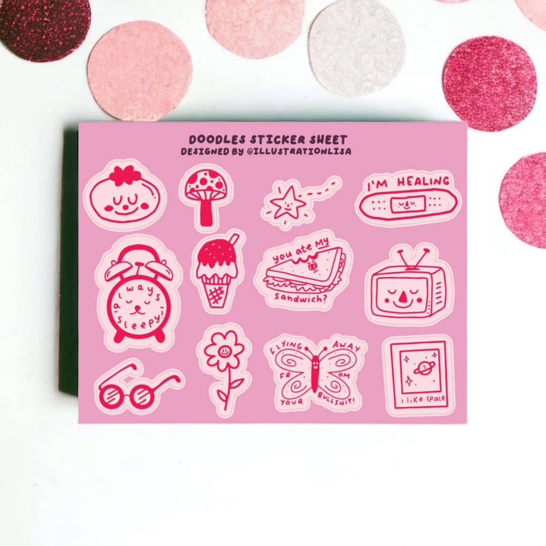 Cute Doodles Sticker Sheet Matte Stickers Large Sticker Etsy UK