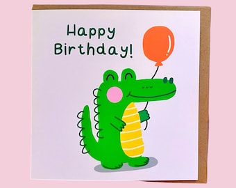 Crocodile Happy Birthday Card | Blank Inside | Envelope Included | Greetings Card