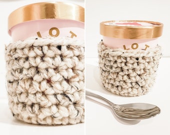 Ice Cream Pint Cozy - Crochet Pattern (Pint Sleeve) | PDF Printable Instant Download