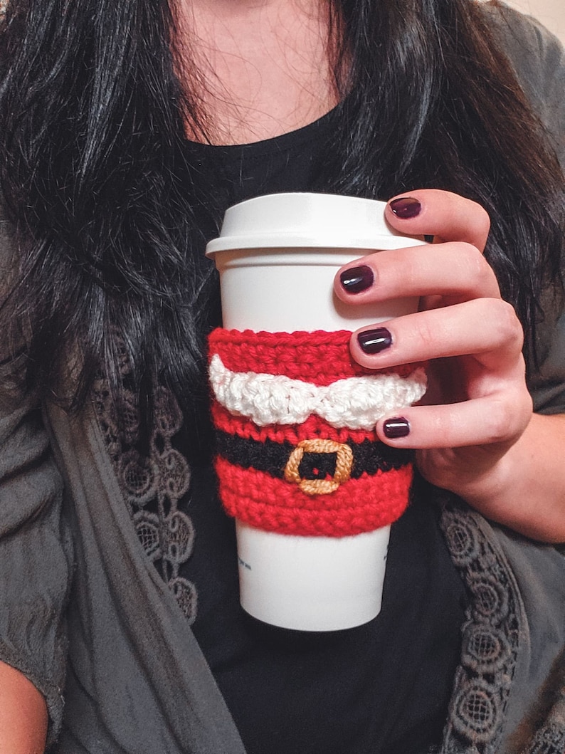 Santa Mustache Cozy Crochet Pattern Coffee Sleeve PDF Printable Instant Download image 2