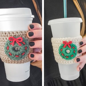 The crochet mini Christmas wreath cozy.