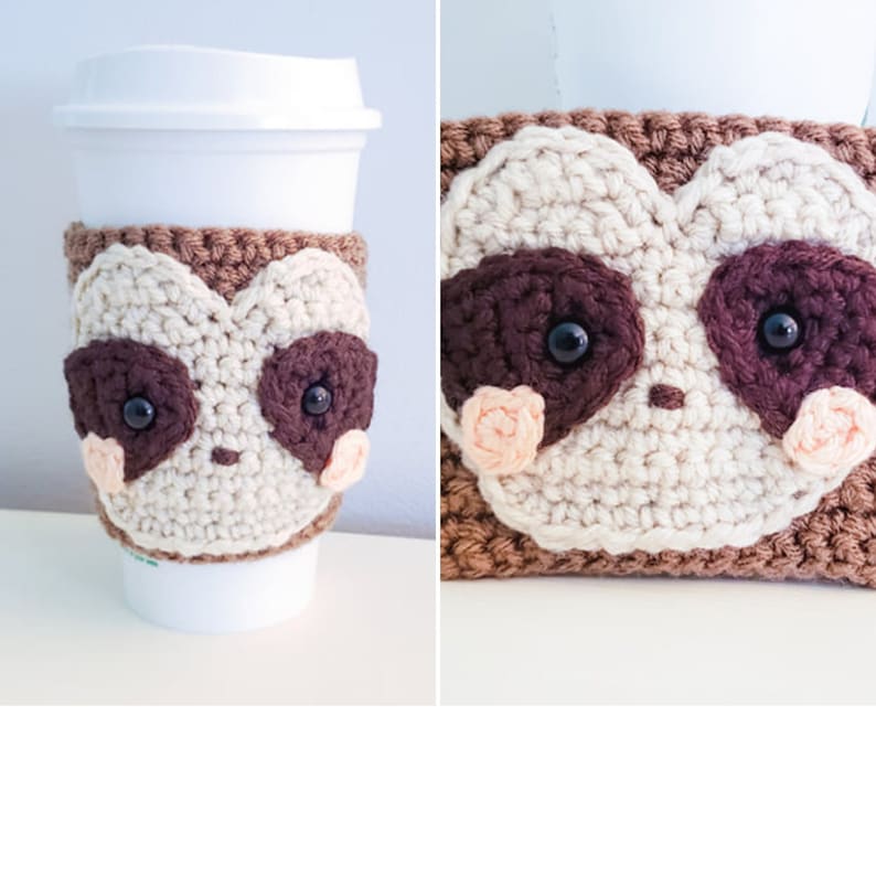 Sloth Cozy Crochet Pattern Coffee Sleeve PDF Printable Instant Download image 1