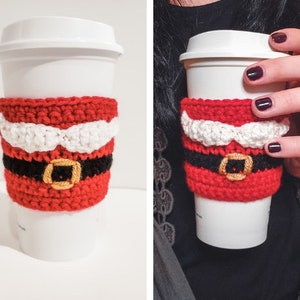 Santa Mustache Cozy Crochet Pattern Coffee Sleeve PDF Printable Instant Download image 1