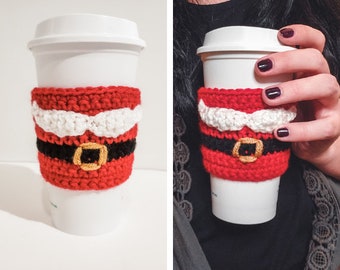 Santa Mustache Cozy - Crochet Pattern (Coffee Sleeve) | PDF Printable Instant Download