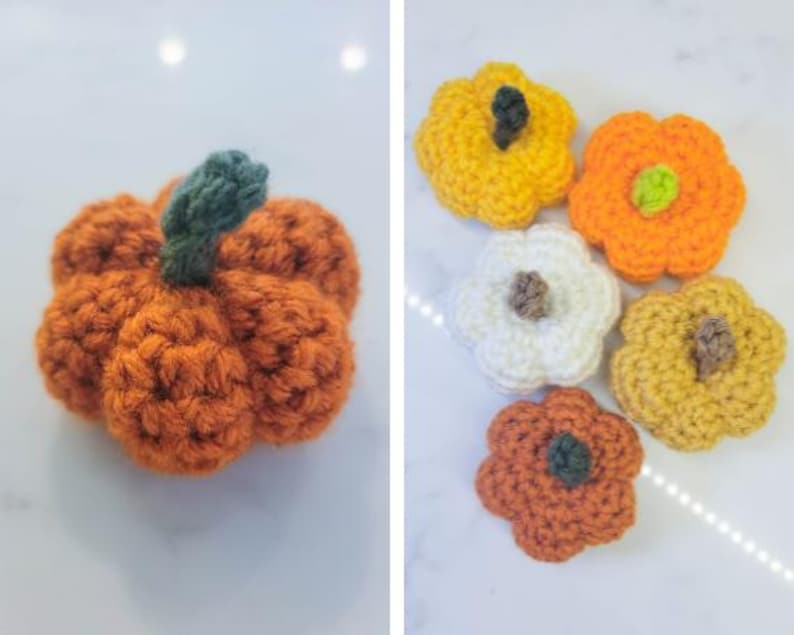 Crochet Mini Pumpkins in various colors.