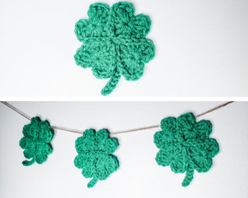 Crochet Shamrock Garland Pattern Four Leaf Clover PDF Printable Instant Download image 1