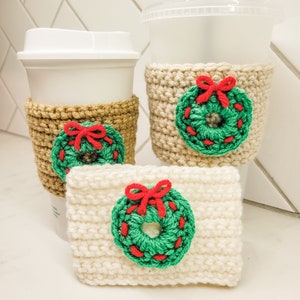 The crochet mini Christmas wreath cozy.