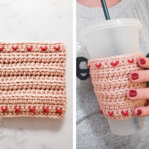 Tiny Heart Cup Cozy - Crochet Pattern (Valentine's Day Crochet) | PDF Printable Instant Download