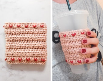 Tiny Heart Cup Cozy - Crochet Pattern (Valentine's Day Crochet) | PDF Printable Instant Download