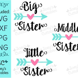 Grote zus, middelste zus, zusje, SVG, SVG-bestanden, grote zus SVG, middelste zus SVG, zusje SVG, Cricut, silhouet, zusters