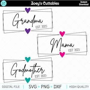 Mamá, abuela, madrina. Establecido en 2025. SVG PNG a juego.