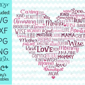 Mamá SVG, Día de la Madre SVG, Mamá Palabra Nube, Regalo para mamá, Regalo nueva mamá, Regalo del día de las madres, Día de las Madres, Cricut, Archivo SVG, Silueta, Madre