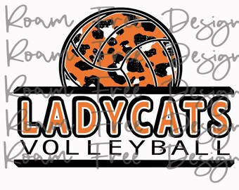 Ladycats Volleyball Cheetah Print PNG: Orange and Black School Spirit (Digital Download)