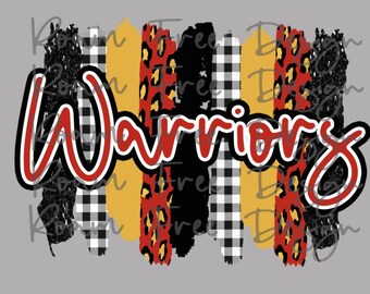 Warriors Cheetah Print PNG: Red and Yellow Glitter Brush Strokes (Digital Download