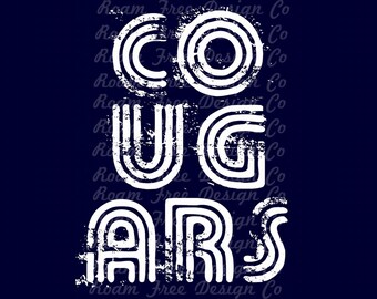 Cougars Distressed Logo PNG: School Mascot Sublimation Design (Digital Download)