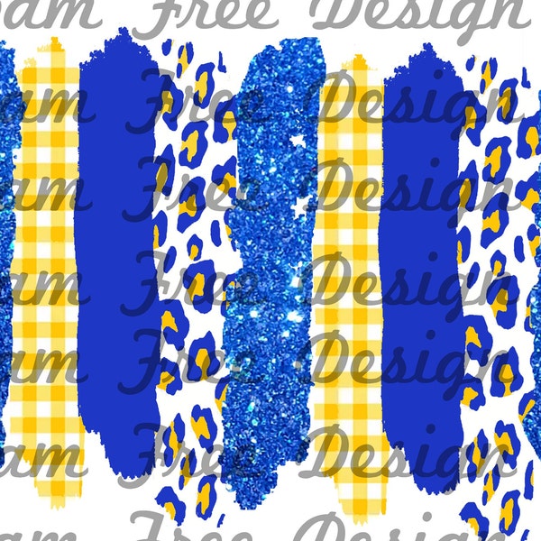 Royal Blue and Athletic Gold Brush Strokes | Brush Strokes| Cheetah Print | PNG Digital Background  | Glitter Brush Strokes | Spirit Wear |