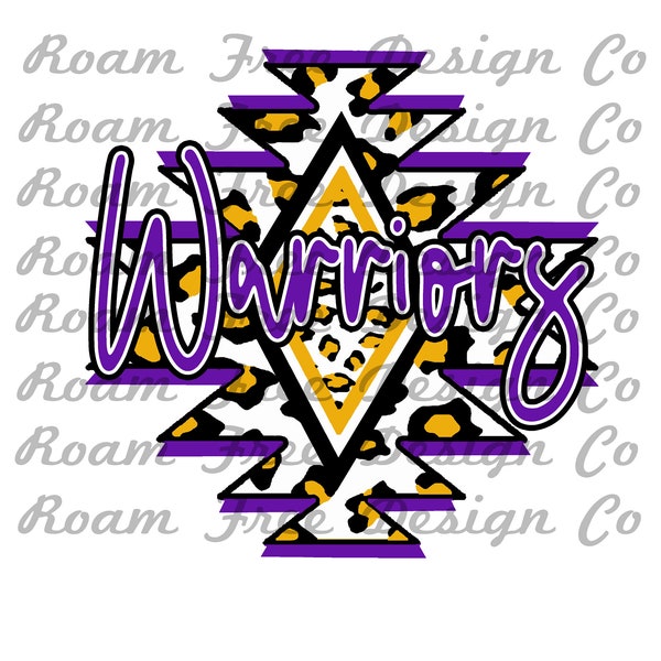 Warriors Purple and Gold Aztec Cheetah Design | Cheetah Print | Leopard Print | PNG | Aztec | School Mascot | Aztec | School | Purple |