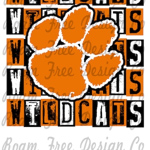 Wildcats Rubber Stamp Design | Rubber Stamp Print | HTV | PNG | Orange | School Mascot | Black | School | Mascot | HTV |