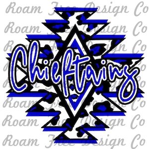 Blue Chieftan Aztec Cheetah Design | Cheetah Print | PNG | Aztec | Leopard Print Aztec PNG | School Mascot | School | Blue |