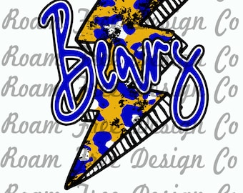 Bears Mascot PNG: Gold, Blue Cheetah Lightning Bolt (Digital Download)