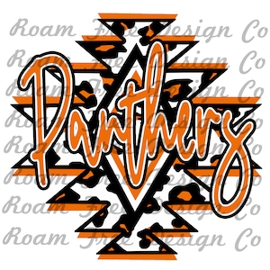 Panthers Orange and Black Aztec Cheetah Print (PNG Digital Download)