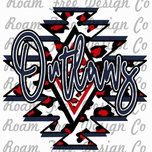 Outlaws Navy and Red Aztec Cheetah Design | Cheetah Print | PNG | Aztec | Leopard Print Aztec PNG | School Mascot | School |