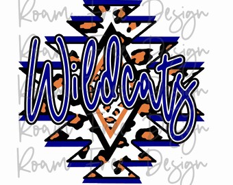 Wildcats Aztec Cheetah PNG: Orange and Royal Blue Design (Digital Download