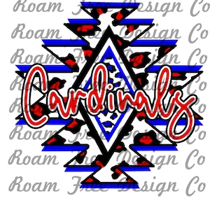 Cardinals Royal Blue and Red Aztec Cheetah Design | Cheetah Print | Leopard Print | PNG | Aztec | School Mascot | Aztec | School |