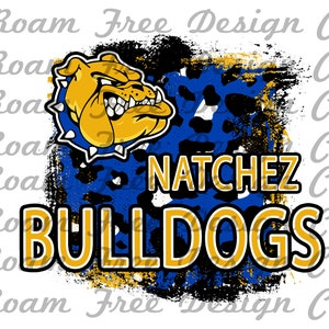 Natchez Bulldogs Yellow and Blue Cheetah Mascot | Blue and Yellow | Cheetah Print | Leopard Print| PNG  | School Spirit | HTV | Bulldogs