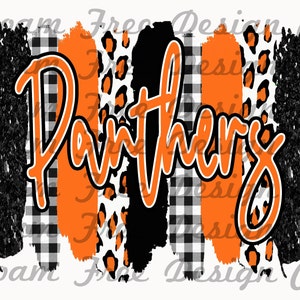 Panthers Cheetah Orange Brush Strokes PNG (Digital Download)