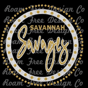 Savannah Savages Mascot: Gold Glitter Dot Circle (PNG Digital Download)